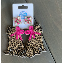 Jaguar with Pink Bow Exclusive Preppy Dangle Earrings - OBX Prep