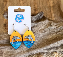Dolphin Sunset Earrings – Hand-Painted 3D Birch Wood