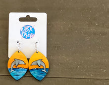 Dolphin Sunset Earrings – Hand-Painted 3D Birch Wood