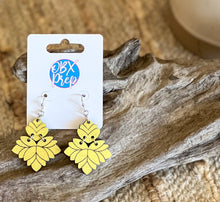 Abstract Floral Hand Painted Wood Dangle Earrings