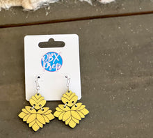 Abstract Floral Hand Painted Wood Dangle Earrings