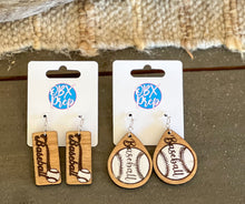 Retro Baseball Engraved Earrings – Hand-Painted Birch Wood