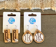 Retro Baseball Engraved Earrings – Hand-Painted Birch Wood