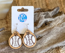 Retro Baseball Engraved Earrings – Hand-Painted Birch Wood