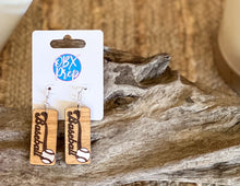 Retro Baseball Engraved Earrings – Hand-Painted Birch Wood