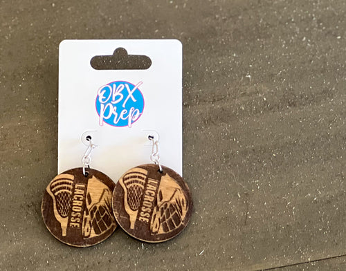 Engraved Lacrosse Earrings – Golden Oak Birch Wood