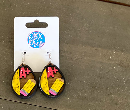 Teacher Collage Earrings – Hand-Painted 2-Layer Birch Wood
