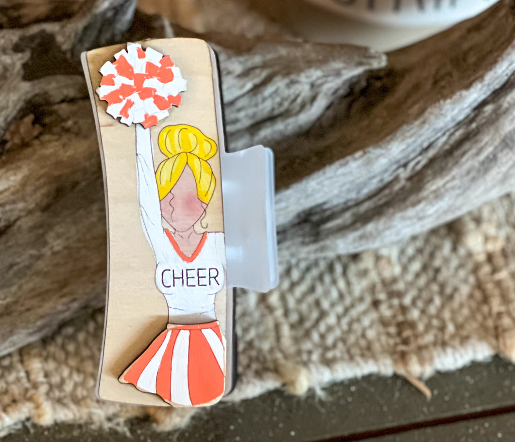 Custom Cheerleader Hair Claw – Hand Painted Birch Wood