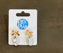 Lobster Coquette Earrings – Gold Bow + Soft Blue Print