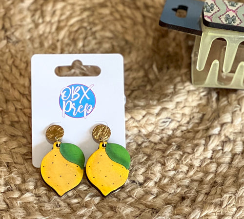 Hand-Painted Lemon Drop Earrings | Birch Wood | Resort Preppy Style