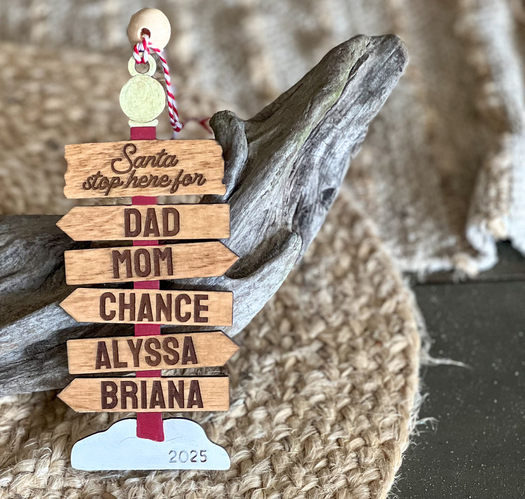 Custom Hand-Painted Family Road Sign Christmas Ornament – Personalized North Pole Style