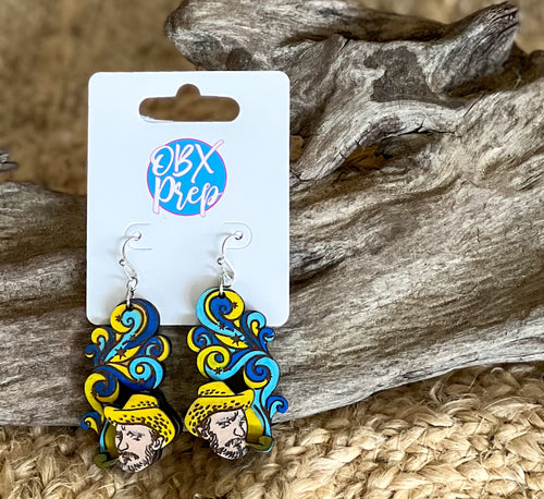 Starry Night Van Gogh Face Hand-Painted Birch Earrings – Handmade in the OBX