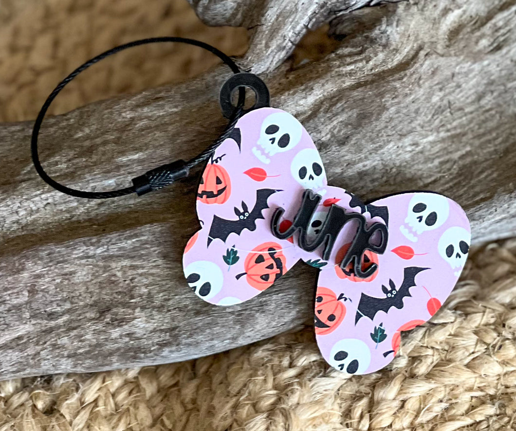 Spooky Coquette Personalized Halloween Bow Bag Tag – Custom Name, OBX Handmade