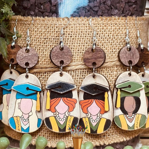 Custom Graduation 2025 Hand Painted Wood Dangle Earrings