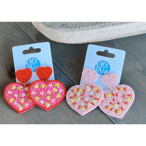 Sprinkle Heart Seed Bead Dangle Earrings - OBX Prep