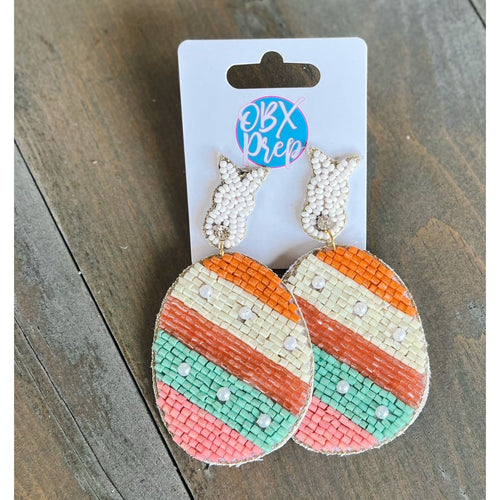 Easter Bunny Egg Seed Beaded Dangle Earrings - OBX Prep