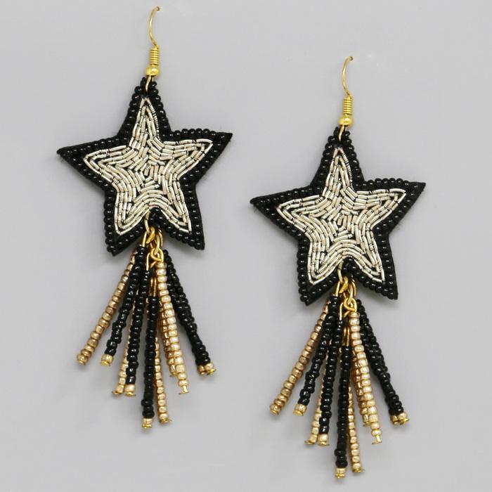 New Year's Eve Theme Star Seed Beaded Drop Earrings - OBX Prep