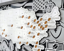 Stadium Series Football Stadium Travel Map – 18" x 10" Engraved Wooden US Map with Customizable Nameplate