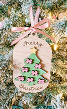 Personalized Hand Painted Christmas Tree Ornament- Coquette style with Name Bows.