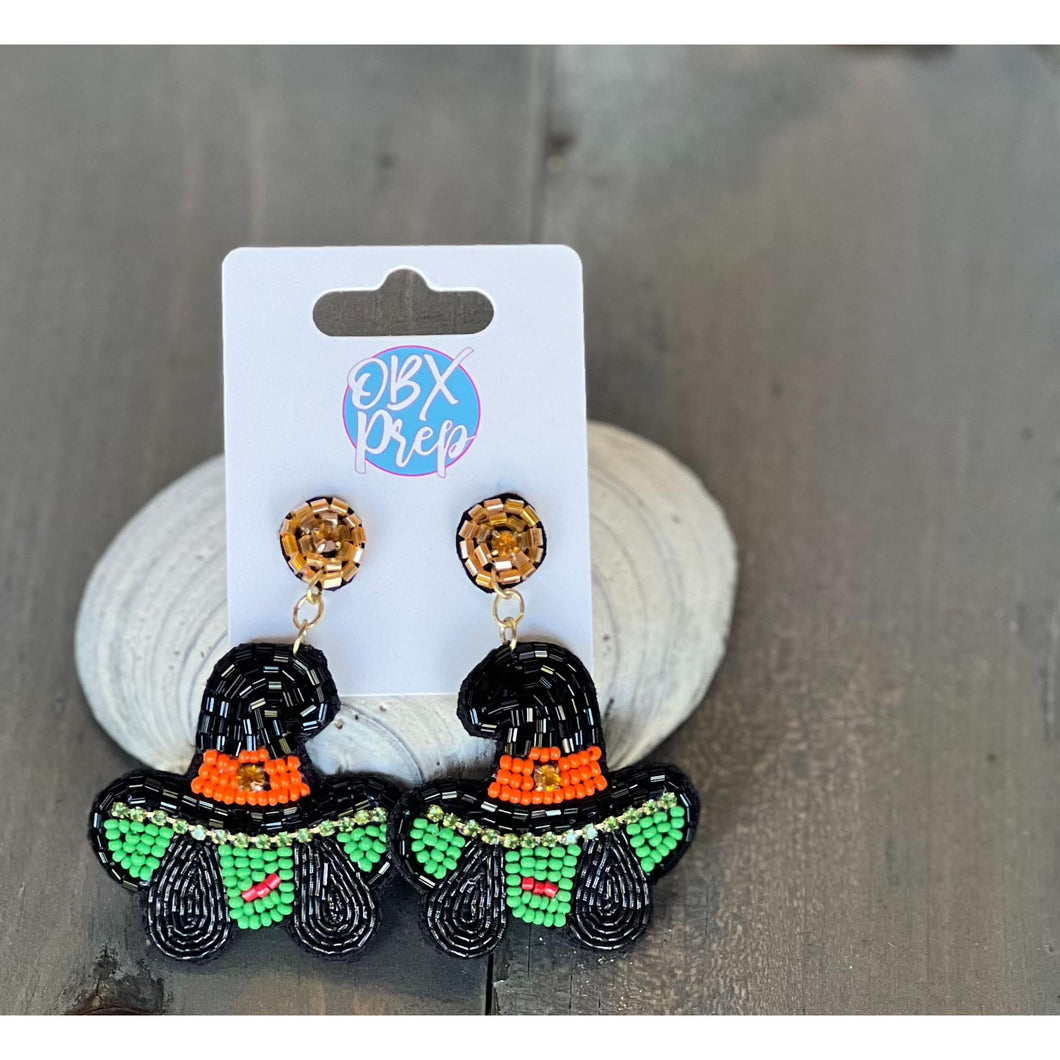 Witch Green Halloween Drop Seed Bead Earrings - OBX Prep