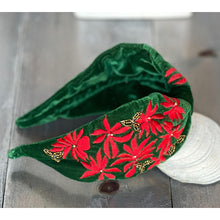 Christmas Poinsettia Velvet Embroidered Flower Headband - OBX Prep