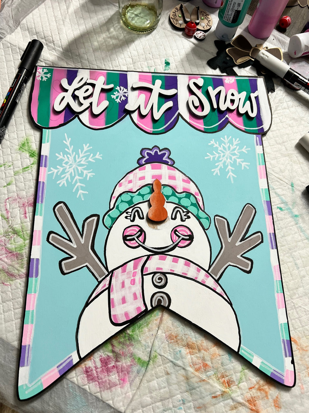 Let It Snow Pastel Snowman Door Hanger