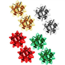 Christmas Metal Bow Stud Red Green Silver Gold Tone Earrings