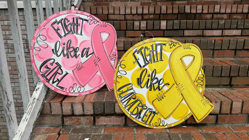 Customizable Hand-Painted “Fight Like a Girl” Door Hanger – Birch Wood Awareness Sign – OBX Handmade, Personalized for Loved Ones