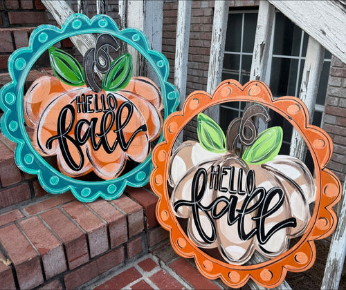 Hello Fall Pumpkin Door Hanger – Hand Painted Birch Wood