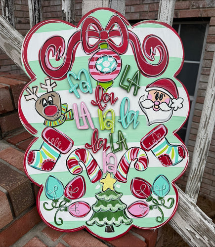 Fa La La Christmas Door Hanger – Hand Painted Holiday Porch Sign