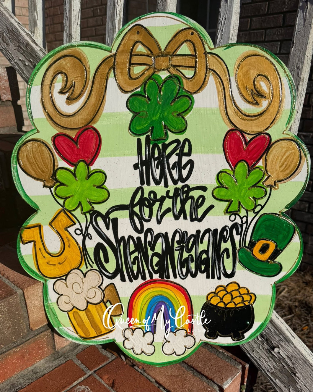 St. Patrick’s Day Scalloped Oval Sign | Hand Painted Wood Decor | Here for the Shenanigans | OBX Handmade