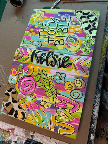 Hand Painted Personalized Bible | Custom Name Bible | Colorful Stripe & Leopard Bible | Floral Christian Gift | Baptism Confirmation Gift