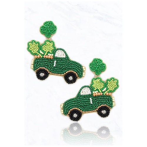 St. Patrick's Day Truck with Clover Seed Bead Post Earring - OBX Prep