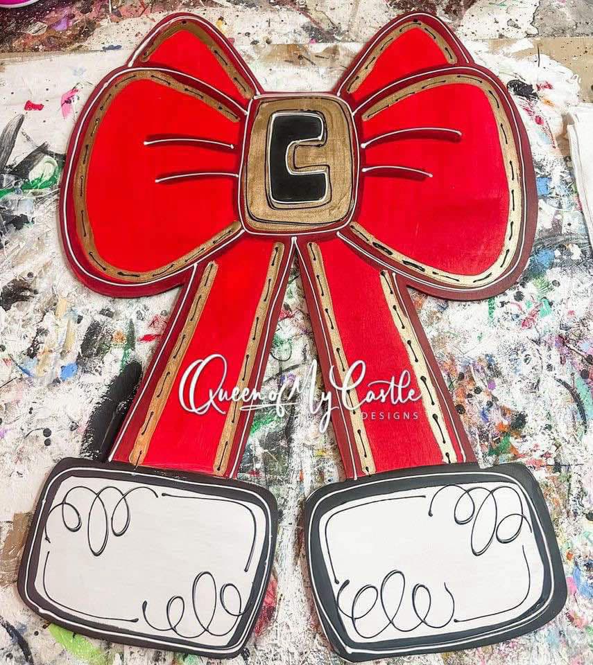 Hand-Painted Birch Wood Santa Bow Door Hanger – Christmas Holiday Decor, OBX Handmade
