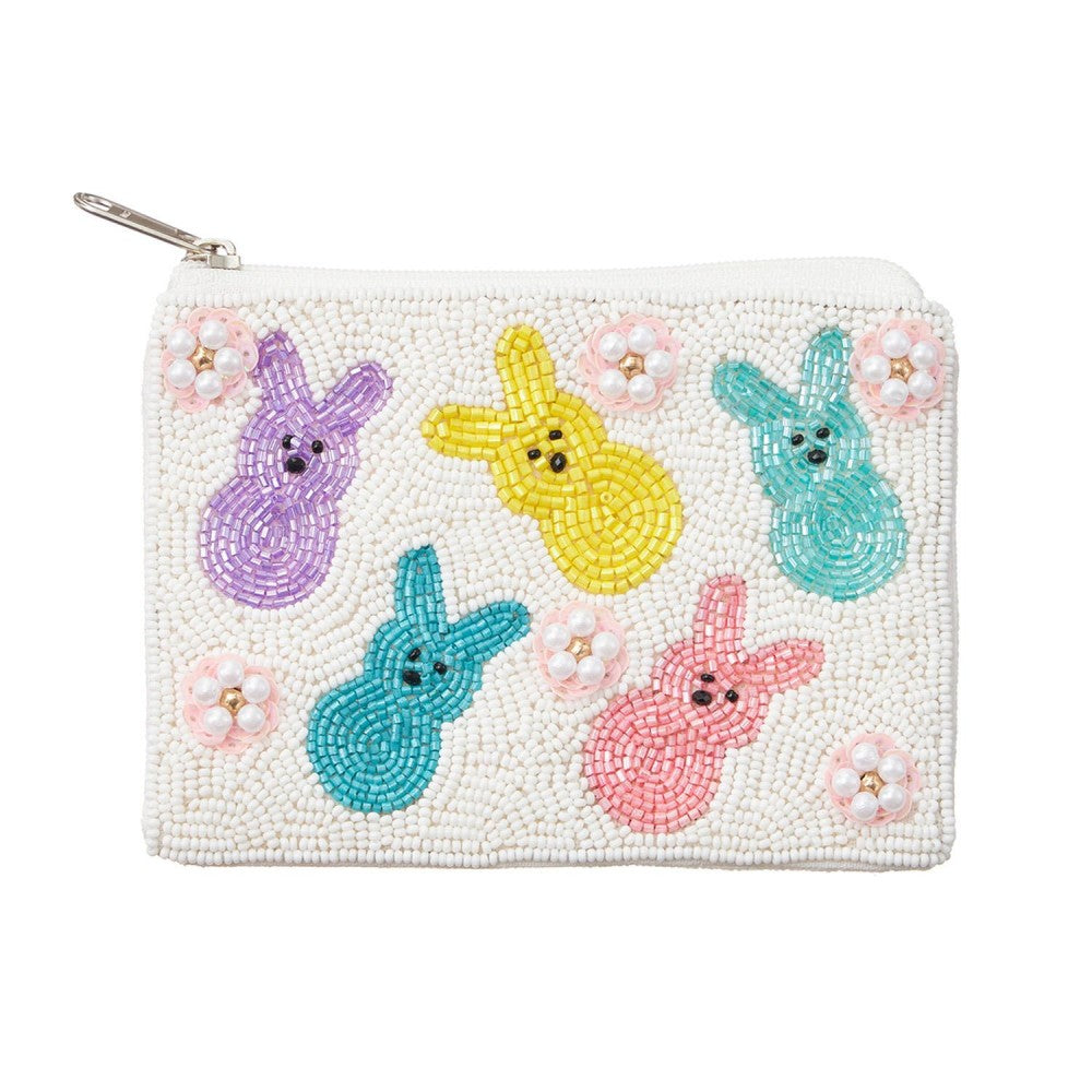Peeps and Flowers Easter Seed Beaded Coin Purse 