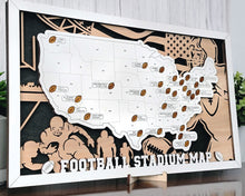 Stadium Series Football Stadium Travel Map – 18" x 10" Engraved Wooden US Map with Customizable Nameplate