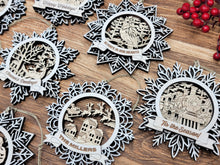Handcrafted Winter Wonderland Ornaments | Layered Baltic Birch & Pattern Ply Snowflakes | Christmas Tree Décor with Santa, Snowman, Nativity & More