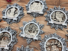 Handcrafted Winter Wonderland Ornaments | Layered Baltic Birch & Pattern Ply Snowflakes | Christmas Tree Décor with Santa, Snowman, Nativity & More
