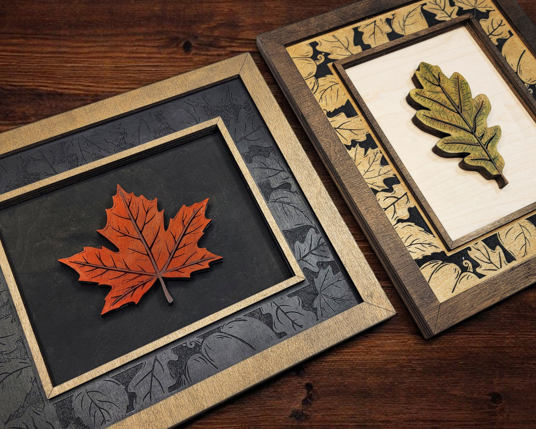 Harvest Frames Collection – Fall Wall Décor | Handmade Wood Frame with Pumpkin, Leaf, Acorn, Pinecone, or Cornucopia | OBX Rustic Home Décor