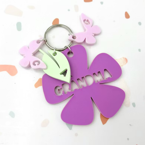 Personalized Flower Keychain with Initial Charms | Custom Mom or Grandma Gift