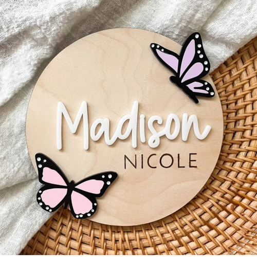 Personalized Nursery Name Sign with Butterflies | Custom Baby Girl Room Decor