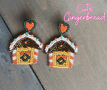 Gingerbread House Seed Beaded Dangle Earrings