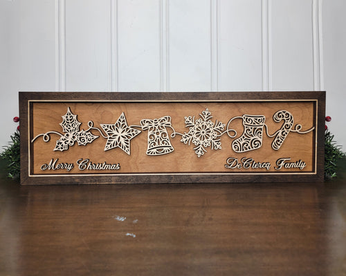 Personalized Holiday Line Art Signage Handcrafted Baltic Birch | OBX Made Christmas Mantel Décor | Minimalist Wood Christmas Sign