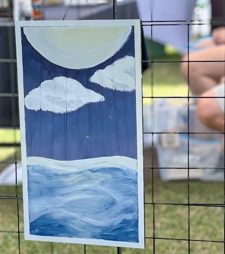 Moon Over the Ocean Hand Painted Baltic Birch Wall Art