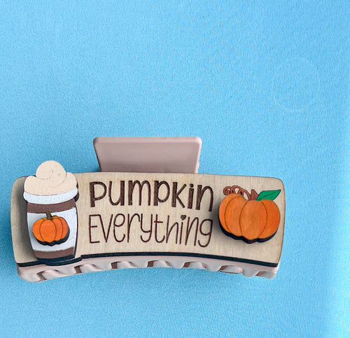 Pumpkin Everything Coffee Hand Painted Wood Hair Claw Clip