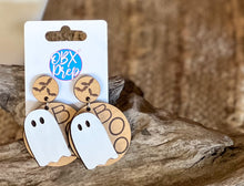 Hand Painted Birch Wood Halloween Earrings – “Boo” Circle Dangles