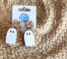 Hand Painted Birch Wood Halloween Earrings – “Boo” Circle Dangles