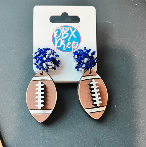 Custom Team Spirit Bead Topped Hand Painted Football Dangle Earrings.