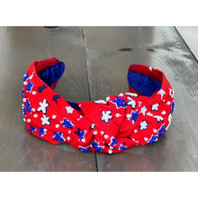 Patriotic Red Seed Beaded Star Top Knot Headband 4th of July - OBX Prep