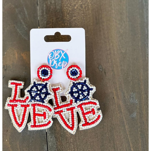 Love Nautical Seed Beaded Drop Earrings - OBX Prep